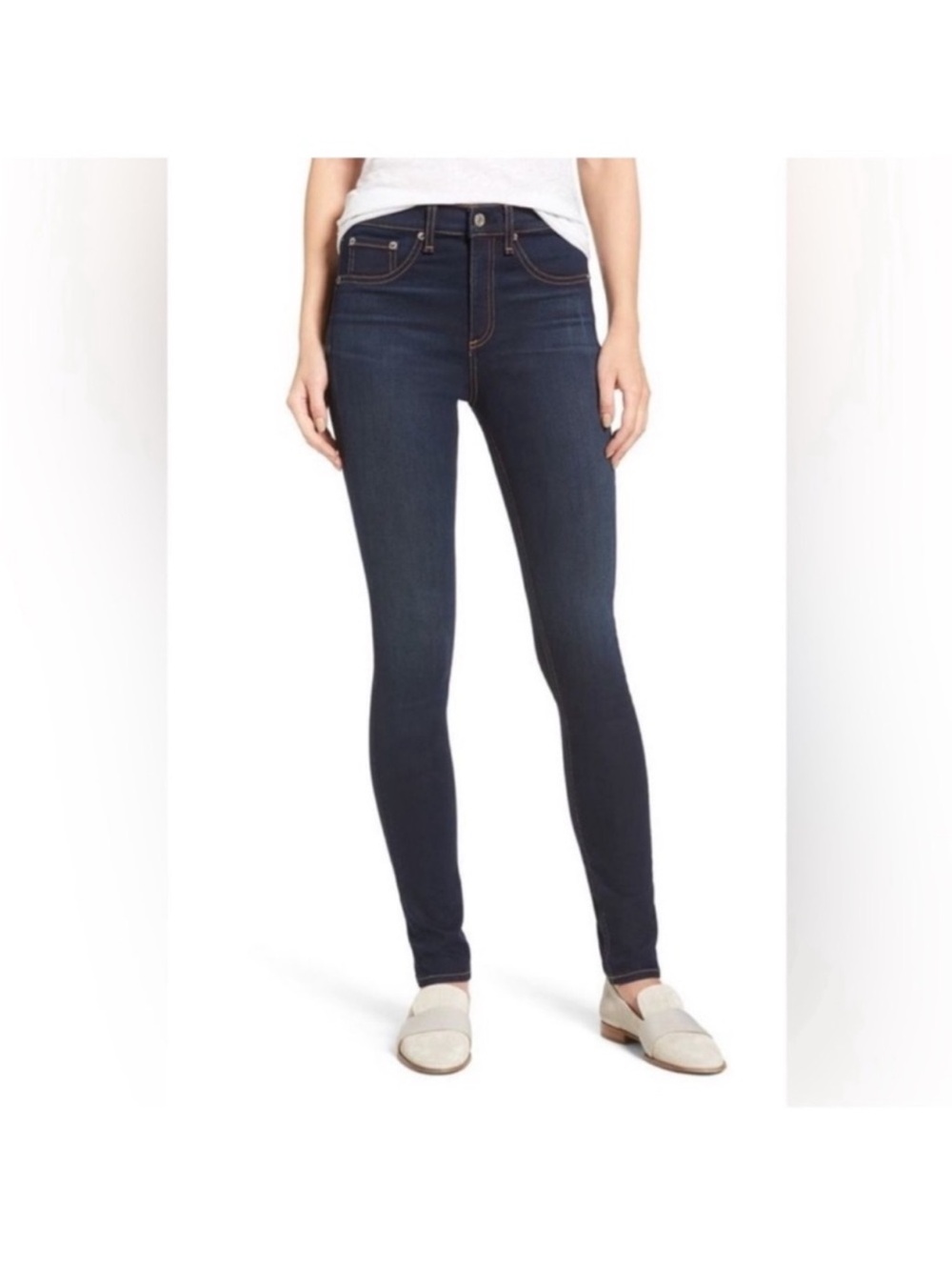 Rag & Bone Women’s High/Mid Rise Skinny Bedford Jeans Sz 27/4 Dark Blue Zip Fly
